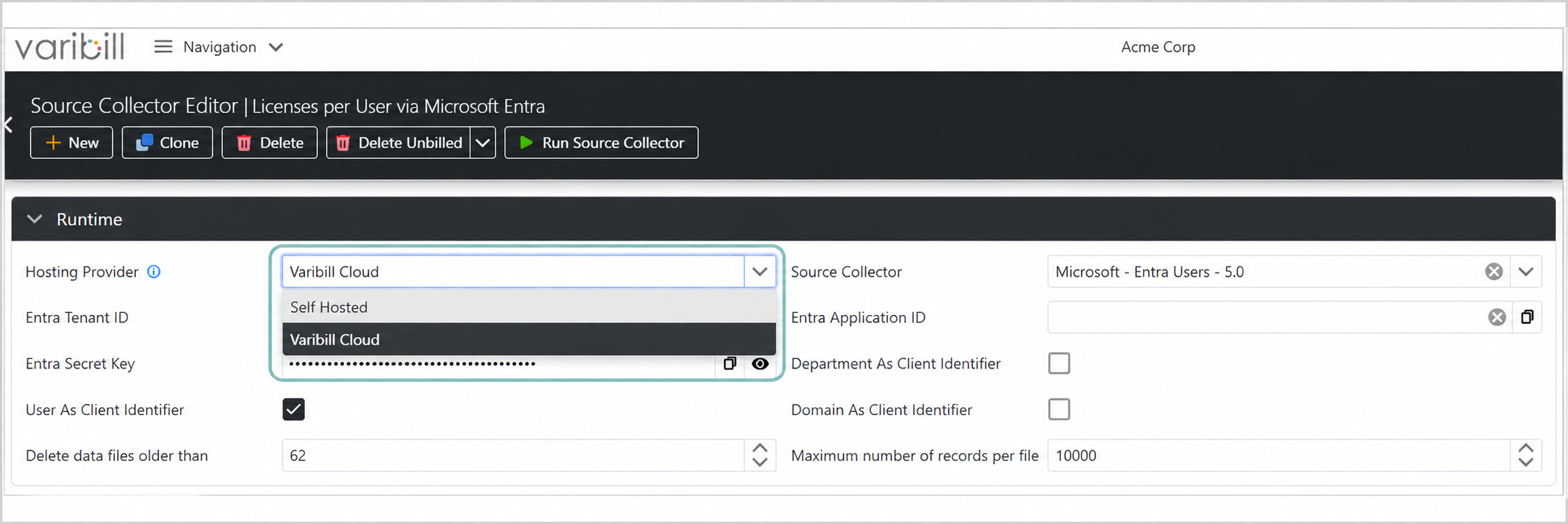 Hosting Provider field in the Source Collector Editor