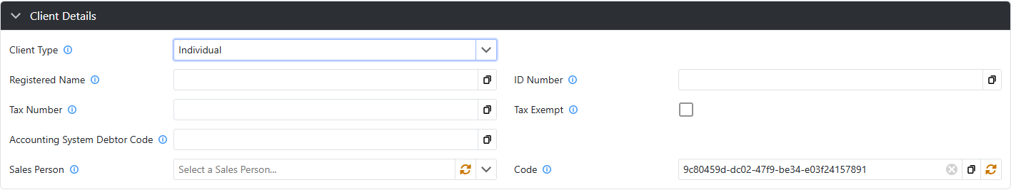 Client Details Section - Individual