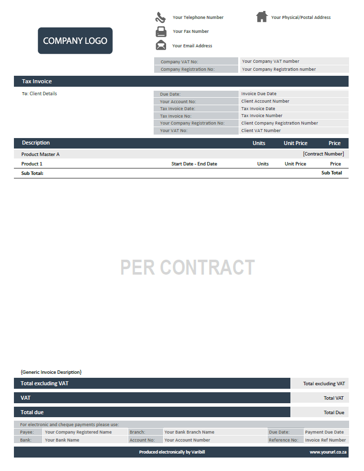 Invoice per contract output example